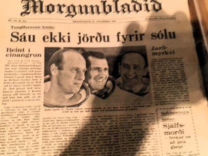 Первая страница газеты Моргуньладит, Музей Исследований, Хусавик, Исландия